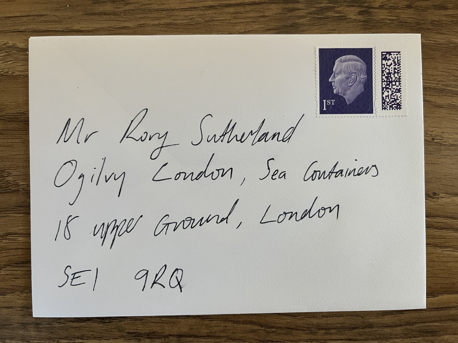 Front of a handwritten envelope addressed to a prospect.